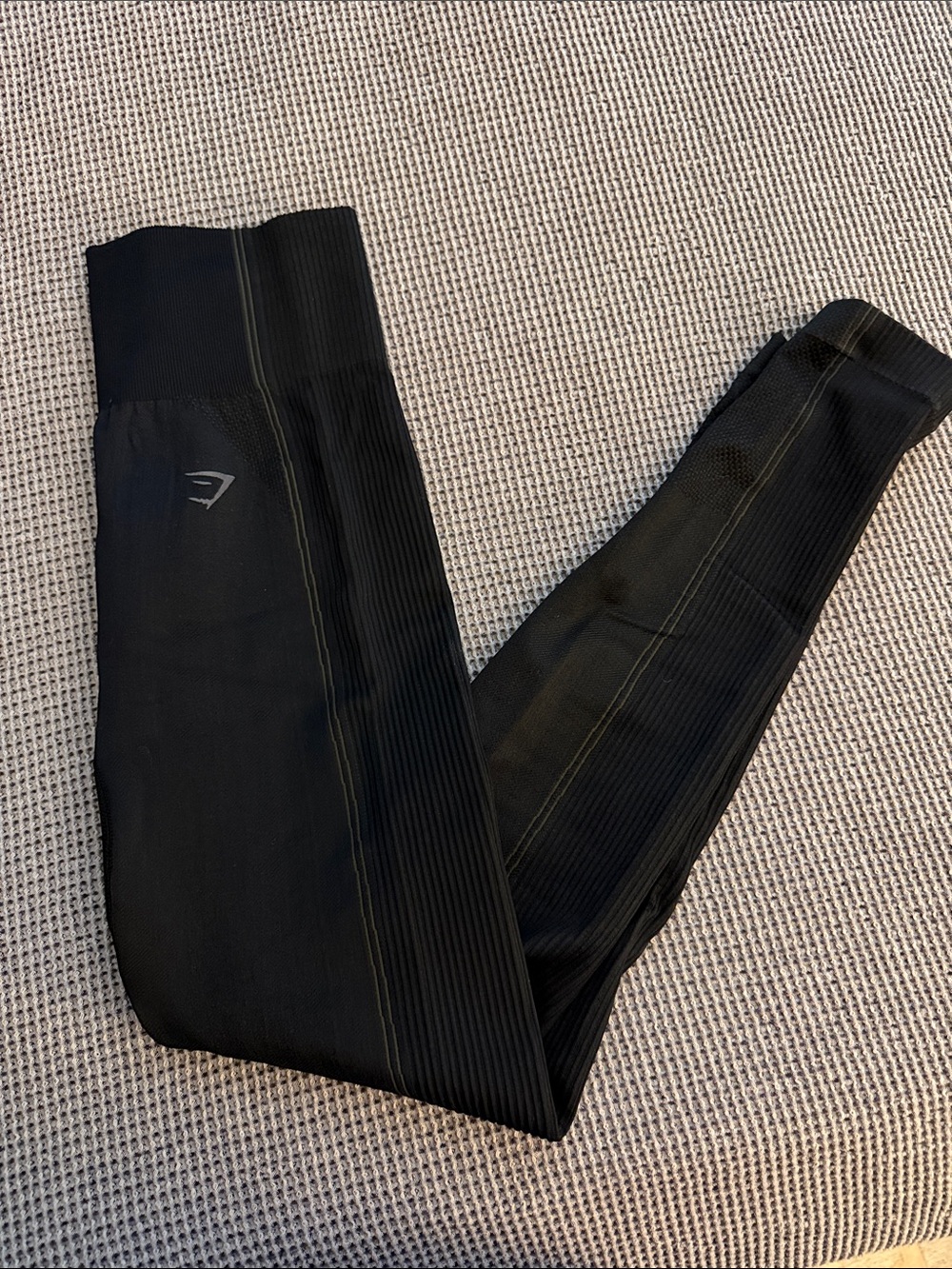 GYMSHARK Black Seamless Ribbed Leggings with Contrast Stitch